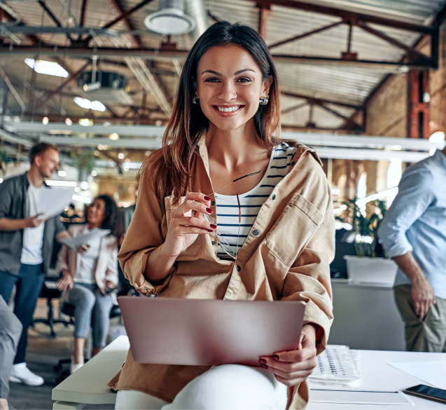 marketing professional on laptop